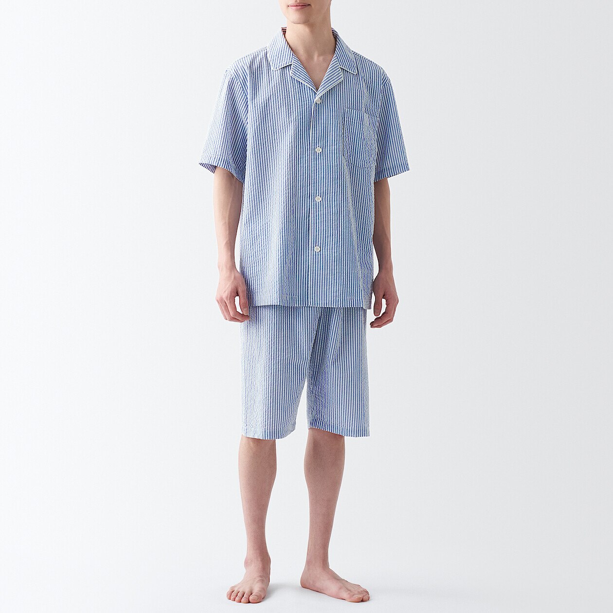 Shop Men's Side Seamless Seersucker Short Sleeve Pajama online | Muji ...